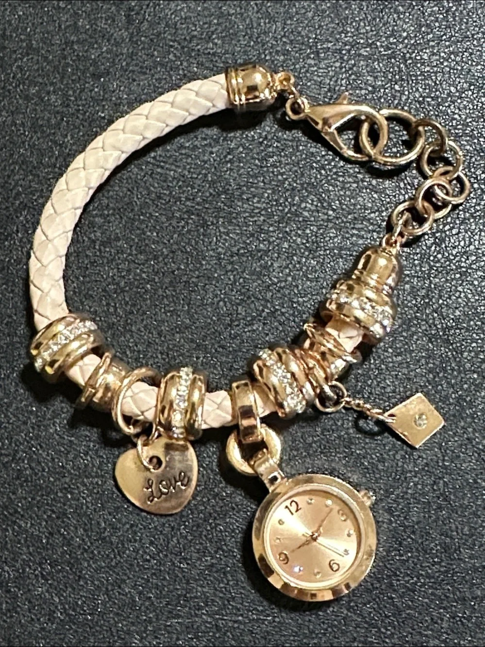 Accutime Watch Co Rose Gold Charm Bracelet Watch